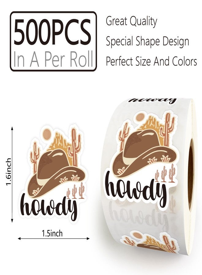 Bttwkco 500pcs Howdy Cowboy Hat Sticker Roll, Western Party Stuff, Wild Life Cowgirl, Happy Mail, Thank You - Western Theme - Image 2